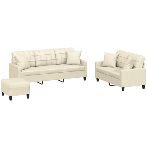  3-dijelni set sofa s jastucima krem od umjetne kože Slike