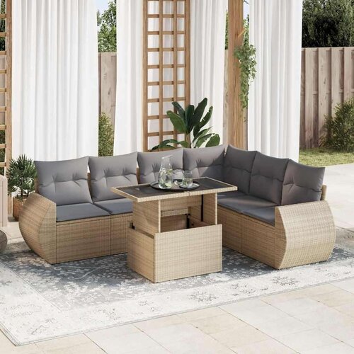 VidaXL 7-dijelni set vrtnih sofa od poliratana s jastucima bež Slike