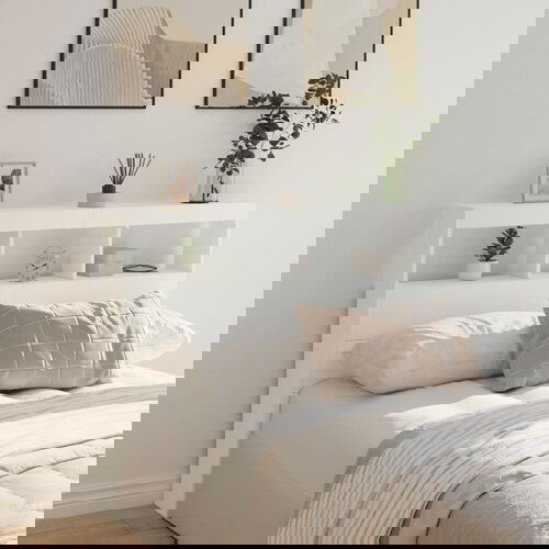 VidaXL Omarica za vzglavje postelje LED bela 140x17x102 cm Slike