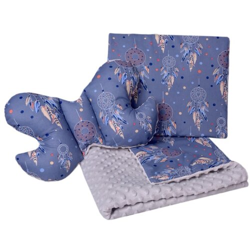 Medi Partners quilt set with a stroller pillow + butterfly - dreamcatchers + gray minky Cene