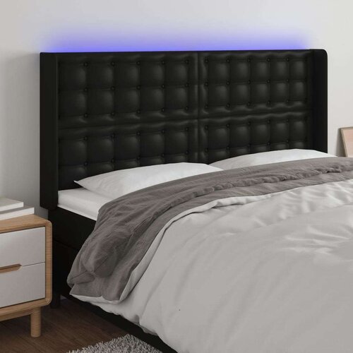  Uzglavlje crno 183 x 16 x 118/128 cm od umjetna koža Slike