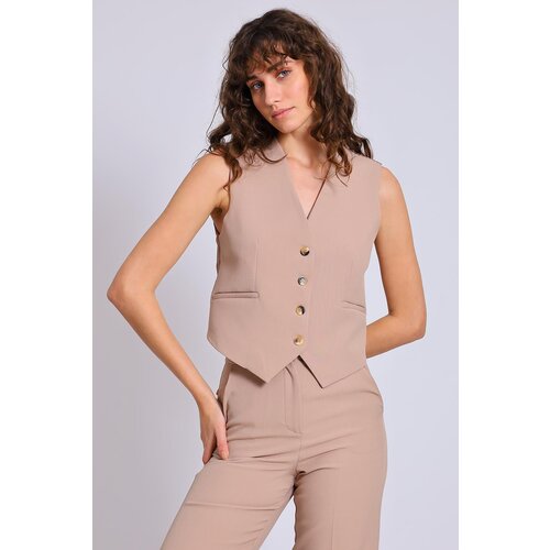 Laluvia Camel Premium Vest Trouser Suit Slike