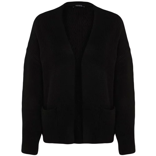 Trendyol Black Wide Fit Soft Textured Knitwear Cardigan with Pocket Detail