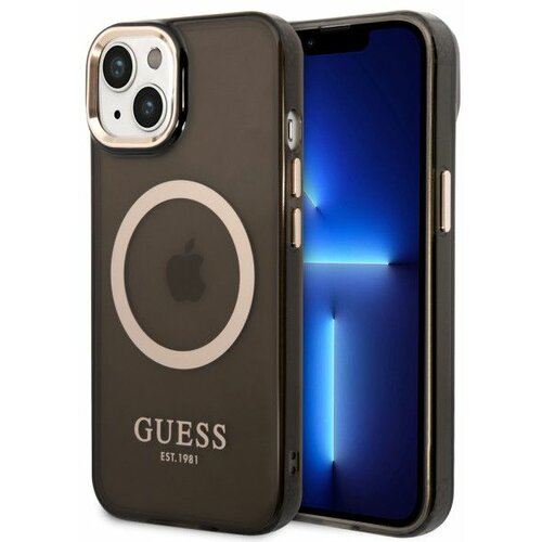 Guess Futrola za iPhone 14 Plus GOLD OUTLINE TRANSLUCENT BLACK MagSafe Cene