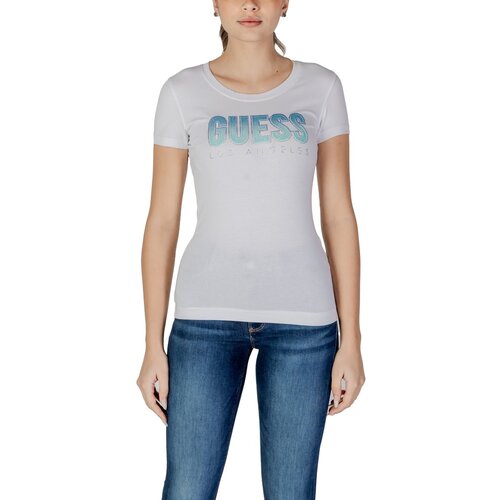 Guess Majice s kratkimi rokavi CN SS GLITTER DEGRAD W5GI14 J1314 Bela Cene