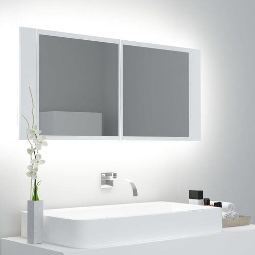 VidaXL LED kopalni&amp;scaron;ka omarica z ogledalom bela 100x12x45 cm Slike