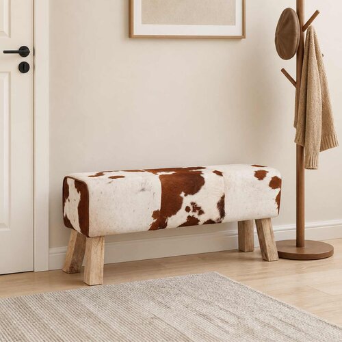  Klupa 110 x 30 x 45 cm Prava koža Smeđa i bijela Slike