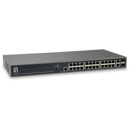 Level One Switch 26x GE GEP-2682 2xGSFP 19&amp;ldquo; 370W 24xPoE Slike