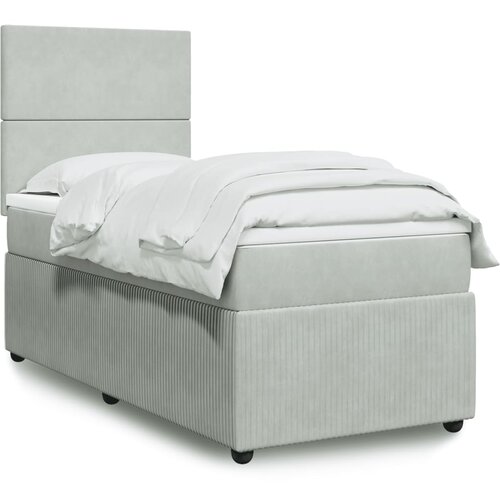 VidaXL Box spring postelja z vzmetnico svetlo siva 90x200 cm žamet Slike