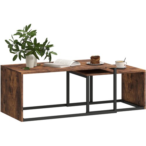 HOMCOM Dnevna miza iverna plo&scaron;ča, kovina 90D x 48&Scaron; x 42V cm rustikalno rjava, (5000242669) Cene
