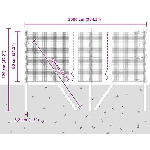 vidaXL Varjena žičnata ograja s 13 stebri 0.8x25 m pocinkano jeklo Cene