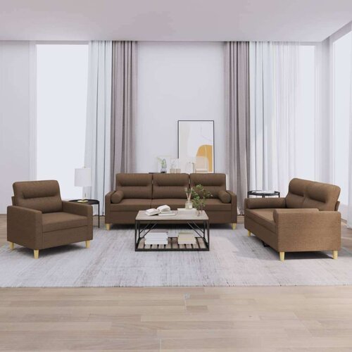 3-dijelni set sofa s jastucima smeđi od tkanine Cijene