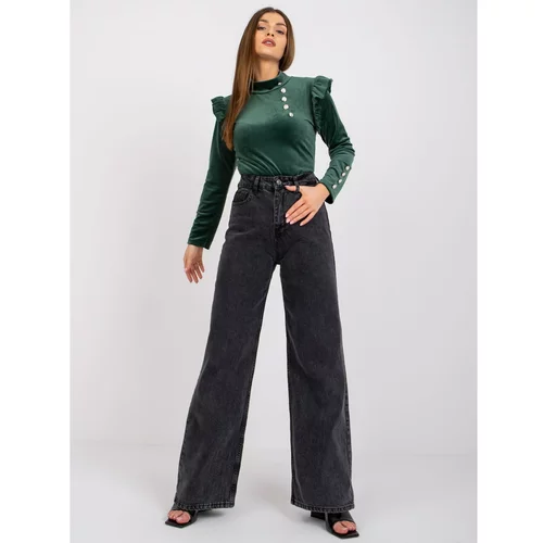 Fashion Hunters Dark green velor blouse with ruffles Capri