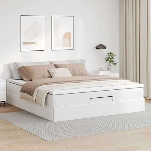 VidaXL Otomanski okvir kreveta s madraca bijela 160x200cm umjetna koža Slike