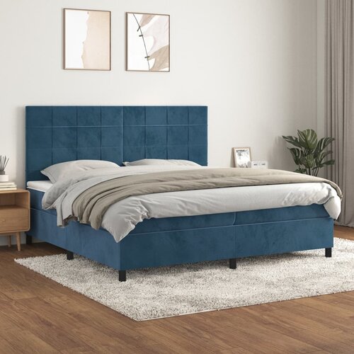 The Living Store Box spring postelja z vzmetnico temno modra 200x200 cm žamet - Box Spring Postelja, (21438661) Slike