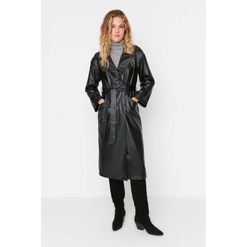 Trendyol Black Oversize Faux Leather Snap Closure Trench Coat Slike