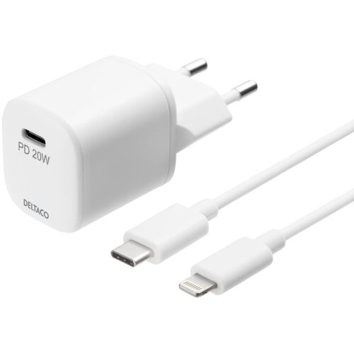 Deltaco Kućni Punjač 1x USB-C, PD 20 W + kabel USB-C - Lightning 1m BIJELI Slike