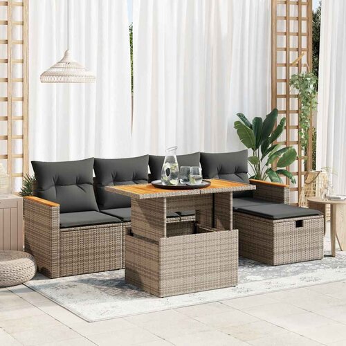 vidaXL 6-dijelni set vrtnih sofa od poliratana s jastucima sivi Cijene