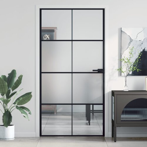 vidaXL Sobna vrata tanka crna 102 5x201 5 cm kaljeno staklo i aluminij Cijene