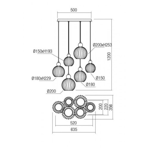  Redo 01-2069 - Visilica na sajli PLUMEN 6xE14/42W/230V siva Slike