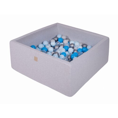 MeowBaby Square Ball Pool, 90x90x40 cm z 200 žogami, bombaž, svetlo siva: modra/prozorna/srebrna, (21333818) Cene