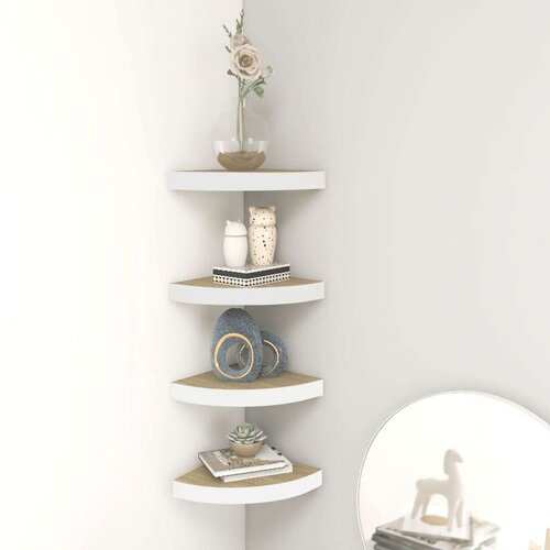 vidaXL Kutne zidne police 4 kom boja hrasta i bijele 25x25x3,8 cm MDF Cene