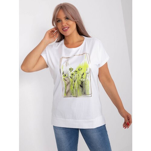 Fashion Hunters White and light green blouse plus size with print Slike