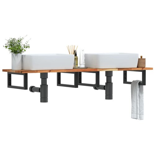 Zidna polica za umivaonik od čelika i masivnog bagremovog drva Smeđa 140 x 40 x 2 cm Cene