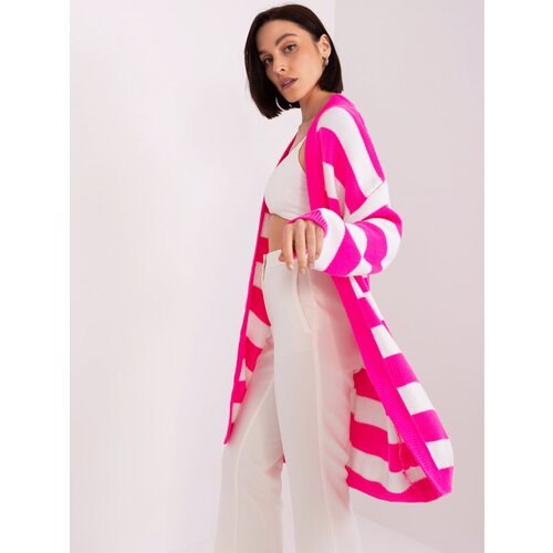 Fashion Hunters Fluo pink-white loose striped cardigan Slike