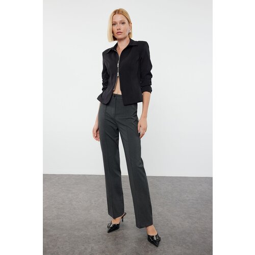 Trendyol Anthracite Rib Detailed Straight Cut Trousers Slike