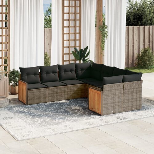vidaXL 8-dijelni set vrtnih sofa od poliratana s jastucima sivi Cijene