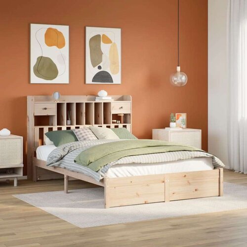 VidaXL Krevet s regalom za knjige bez madraca 140x200 cm od borovine Slike