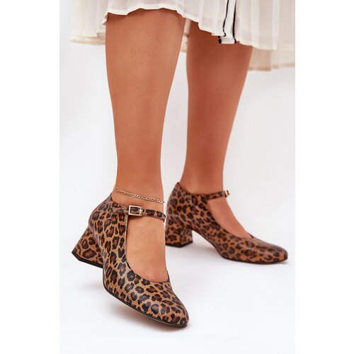 Laura Messi Leather Heels On A Heel In Leopard Print 2936 Brown Slike