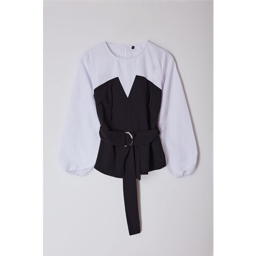 Trendyol Black Balloon Sleeve Belted Woven Blouse Slike