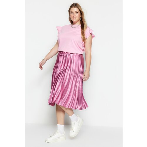 Trendyol Curve Plus Size Skirt - Pink - Midi Slike