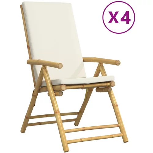 vidaXL Zložljiv bistro stol 4 kosi s kremno belimi blazinami bambus, (21207512)