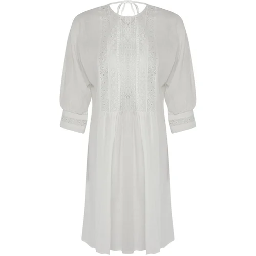 Trendyol White*001 Plain Regular Midi Woven Lace Detail 100% Cotton Dress