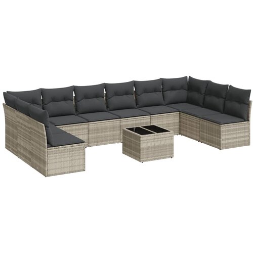 VidaXL 11-dijelni set vrtnih sofa poliratan s jastucima svijetlosivi Slike