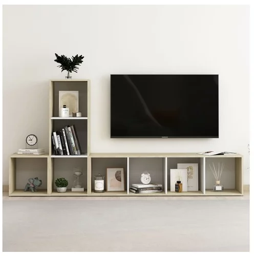  Komplet TV omaric 3-delni bel in sonoma hrast iverna plošča