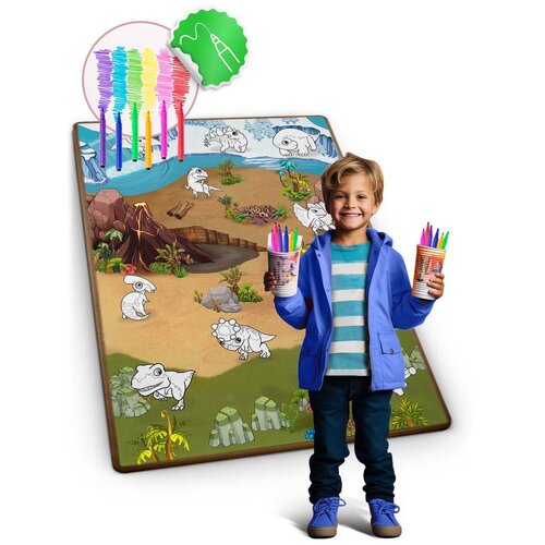 Ricokids model RK-344 XXL podloga za bojanje + flomasteri GRATIS 120 x 90 x 0,3 cm, dinosaur Slike