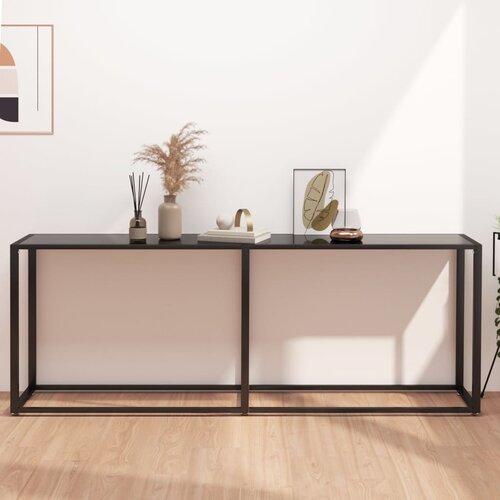 vidaXL Konzolna mizica črna 200x35x75,5 cm kaljeno steklo Cene