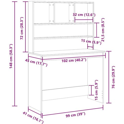  Radni stol s policama Crni hrast 102x45x148 cm Konstruirano drvo Slike
