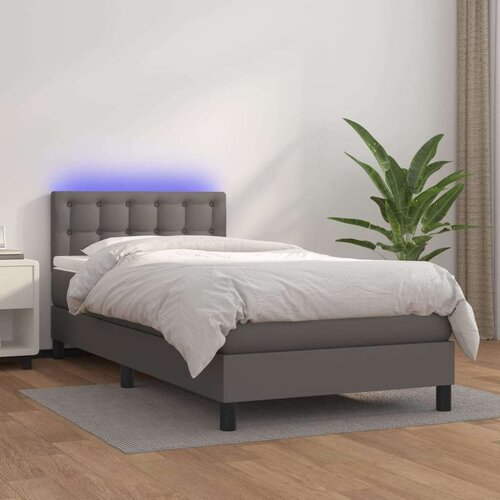 VidaXL Krevet box spring s madracem LED sivi 90x190 cm od umjetne kože Slike