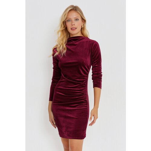 Cool & Sexy Women's Burgundy Velvet Gathered Mini Dress GO146 Slike
