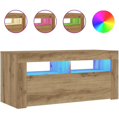 Maison Chic TV omarica - TV stojalo - Televizijska omarica z LED artisan hrast 90x35x40 cm inženirski les, (21701065) Slike