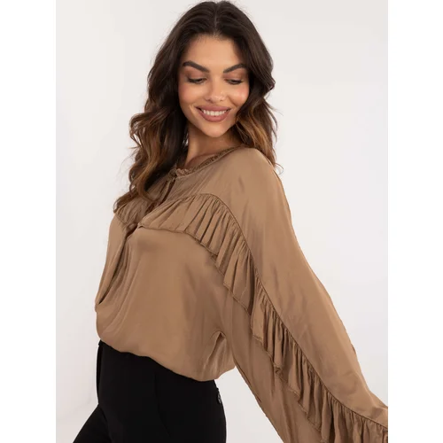 Fashion Hunters Brown blouse with knotted neckline OCH BELLA