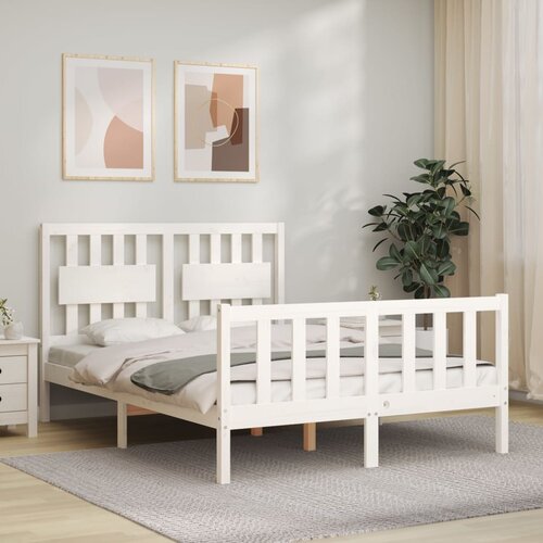 VidaXL Posteljni okvir z vzglavjem bel 140x190 cm trden les Slike