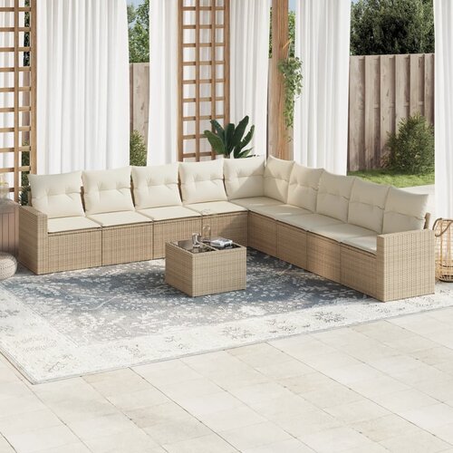 VidaXL 10-dijelni set vrtnih sofa s jastucima bež od poliratana Slike