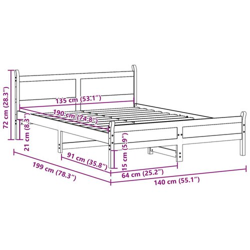 VidaXL Okvir kreveta bez madraca bijeli 135 x 190 cm masivna borovina Slike