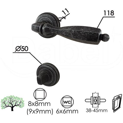 Dabel kvaka rozeta za vrata bor fi50/11/118/8/9 mm wc 6x6 Slike